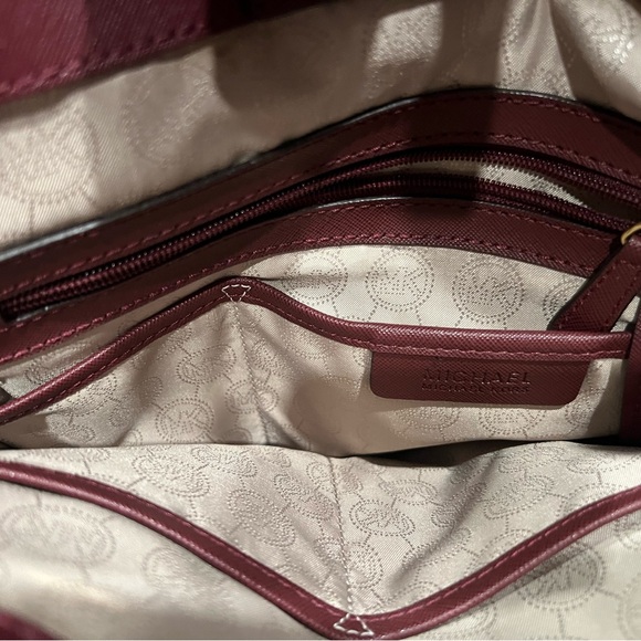 Michael Kors Hamilton Burgundy Leather Satchel with Top Handle and Long Chain - Picture 2 of 2